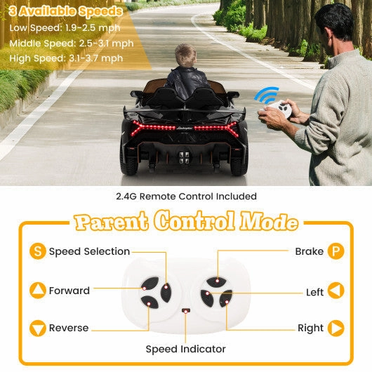 12V Licensed Lamborghini 4WD Kids Ride-on Sports Car With 2.4G Remote-Black