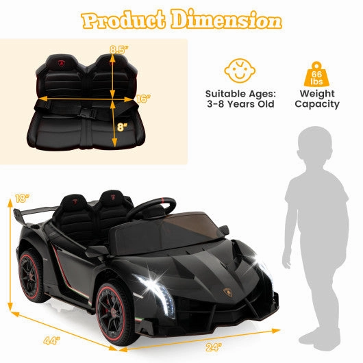 12V Licensed Lamborghini 4WD Kids Ride-on Sports Car With 2.4G Remote-Black
