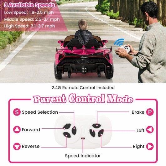 12V Licensed Lamborghini 4WD Kids Ride-on Sports Car With 2.4G Remote-Pink