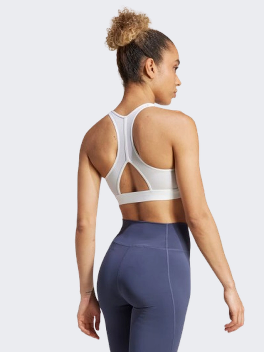 Adidas Powerreact Big Logo Printed Sports Top Women Training Bra White