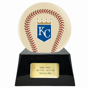 Baseball Cremation Urn with Optional Ivory Kansas City Royals Ball Decor and Custom Metal Plaque