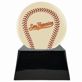 Baseball Cremation Urn with Optional Ivory San Francisco Giants Ball Decor and Custom Metal Plaque