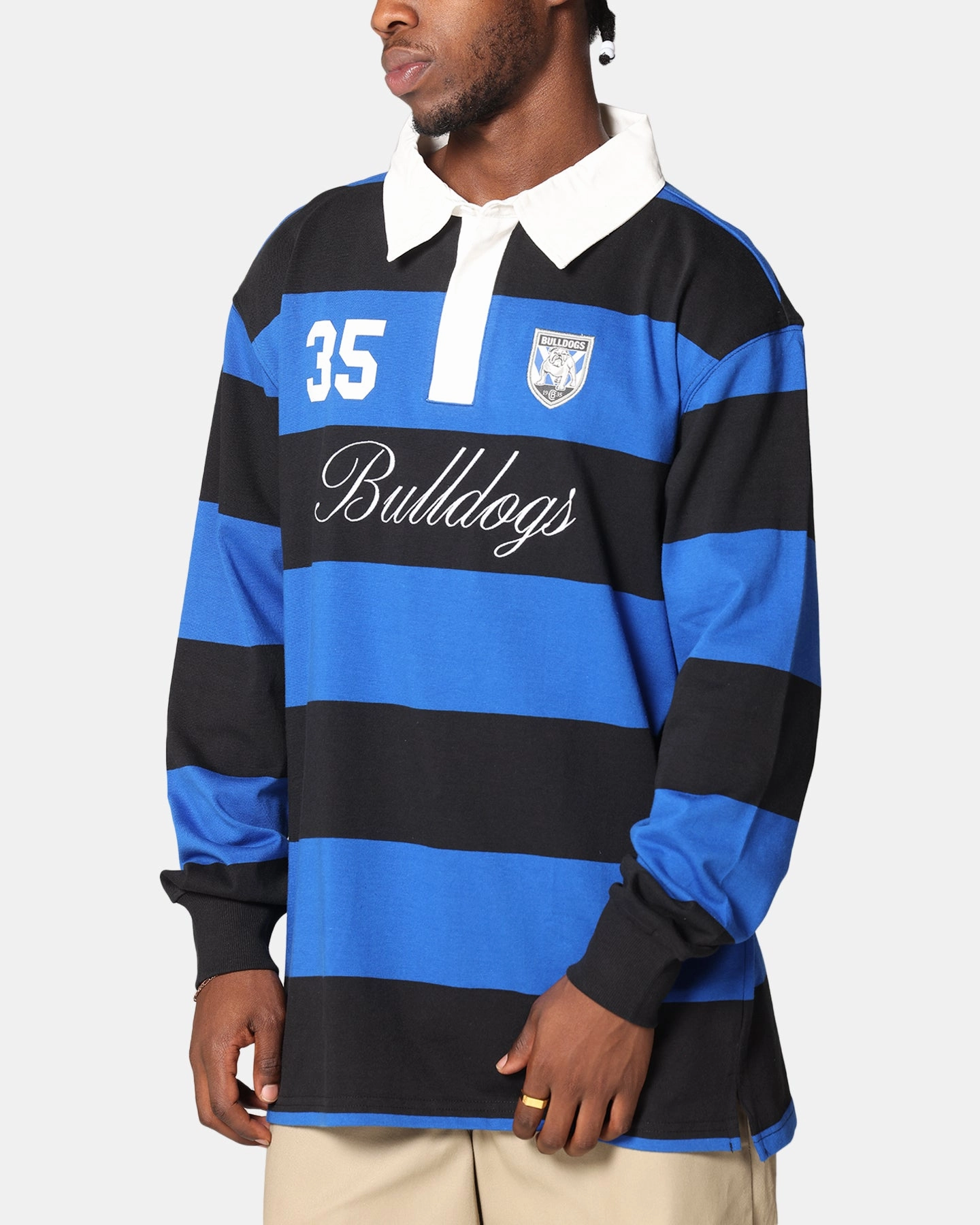 Bleacher Athletic Canterbury-Bankstown Bulldogs NRL Stripe Rugby Polo Shirt Official Team Colour