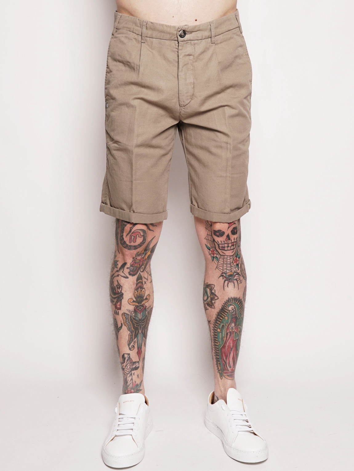 BORDERBE 1106 - Beige cotton blend bermuda