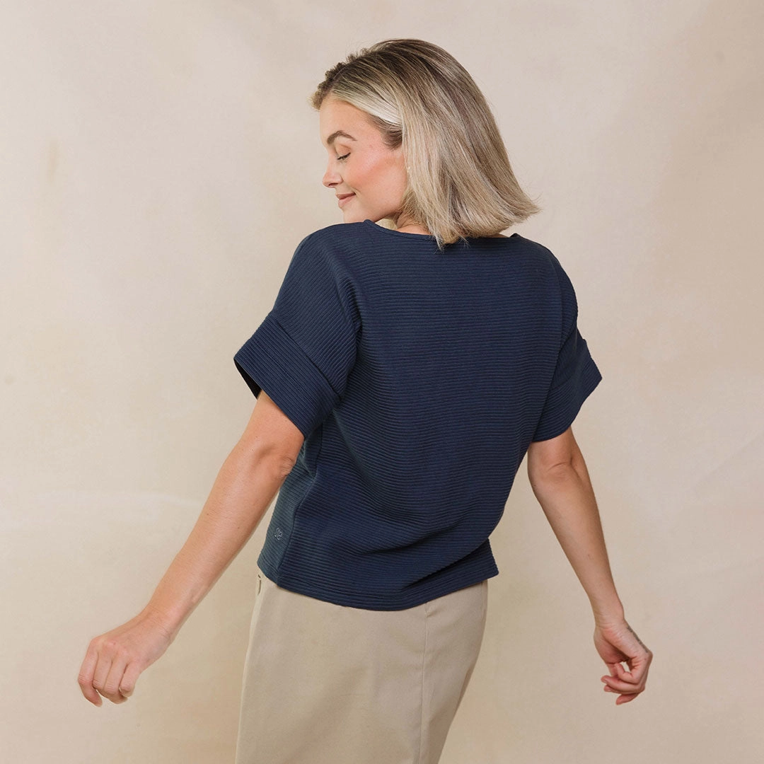 BYU Atlas Ribbed Blouse, Navy