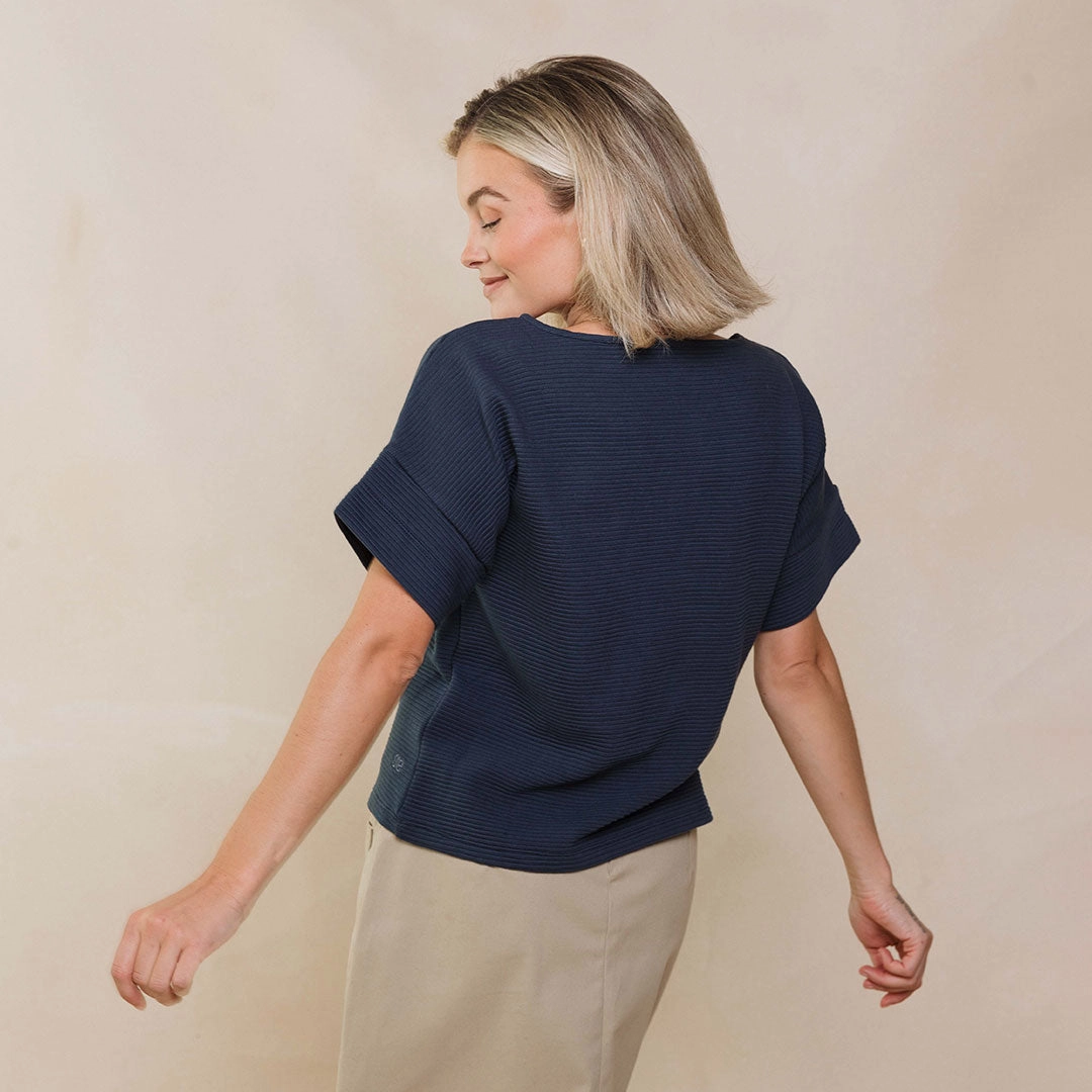 BYU Atlas Ribbed Blouse, Navy