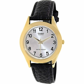 Casio Men's Watch - Quartz Silver Tone Dial Black Leather Strap | MTP1093Q-7B1