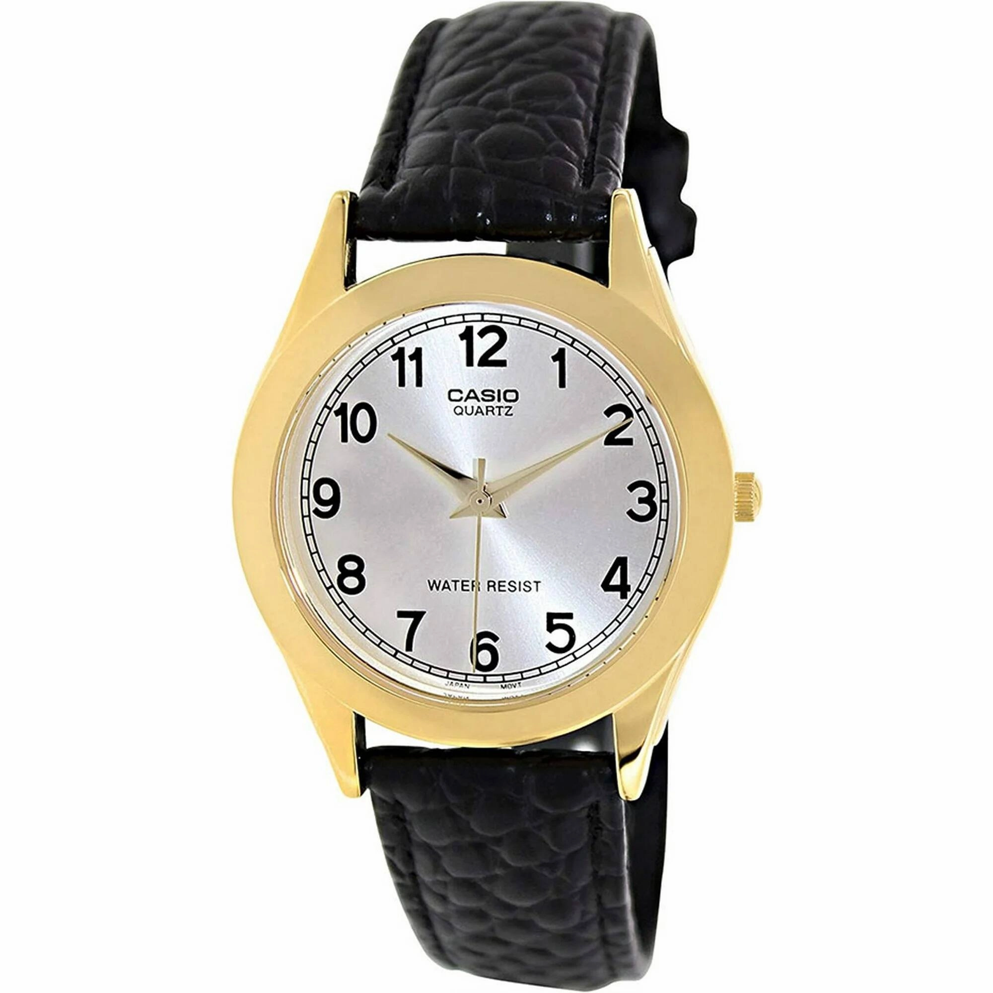 Casio Men's Watch - Quartz Silver Tone Dial Black Leather Strap | MTP1093Q-7B1