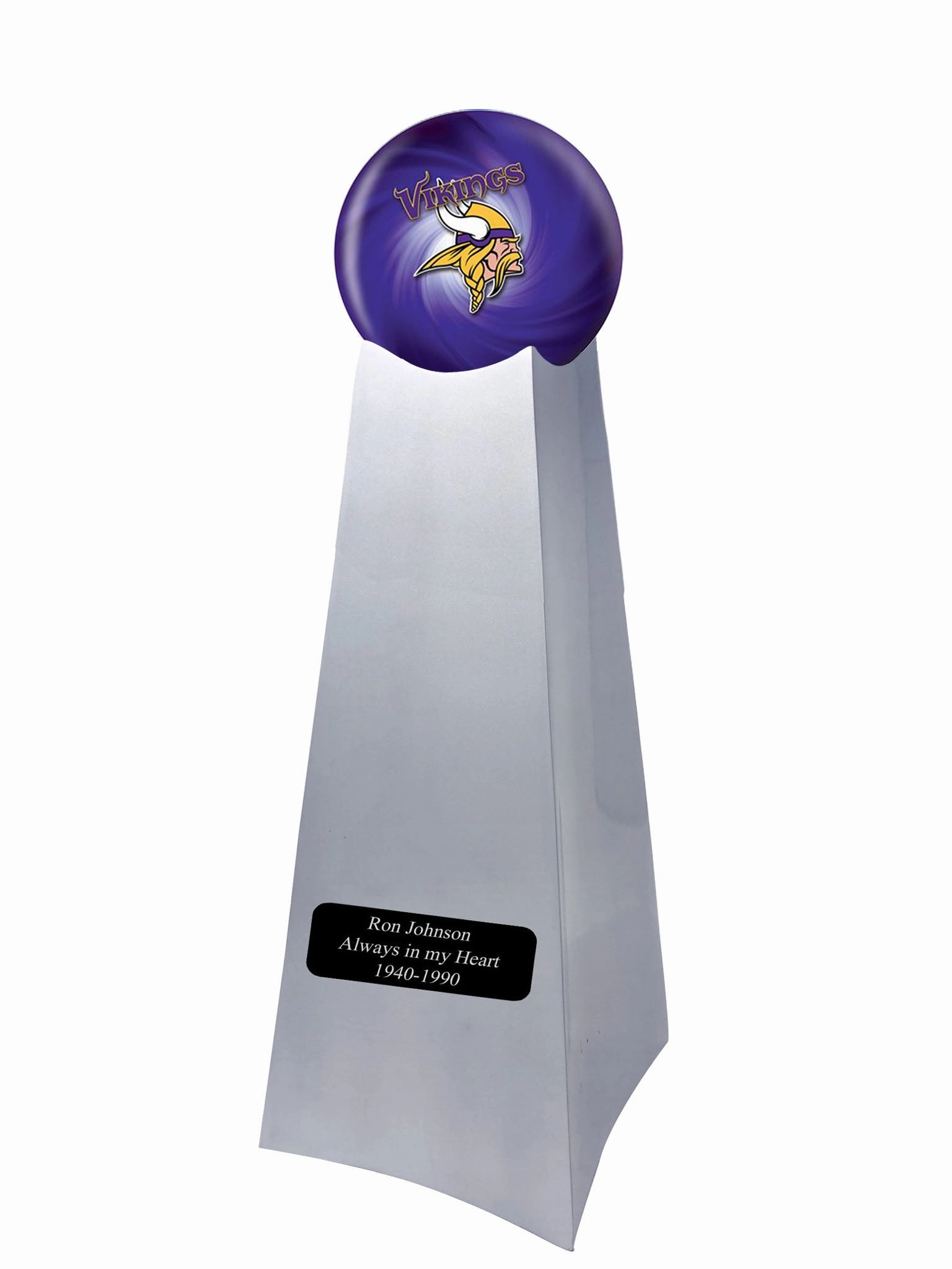 Championship Trophy Cremation Urn with Optional Football and Minnesota Vikings Ball Decor and Custom Metal Plaque