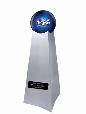 Championship Trophy Cremation Urn with Optional Football and New England Patriots Ball Decor and Custom Metal Plaque