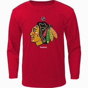 Chicago Blackhawks Youth Team Logo Dri-fit Long Sleeve Tee By Reebok-Red