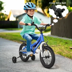 Costway TS10085NY-14 14" Kid's Bike With Removable Training Wheels & Basket for 3-5 Years Old, Blue
