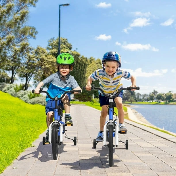 Costway TS10085NY-14 14" Kid's Bike With Removable Training Wheels & Basket for 3-5 Years Old, Blue