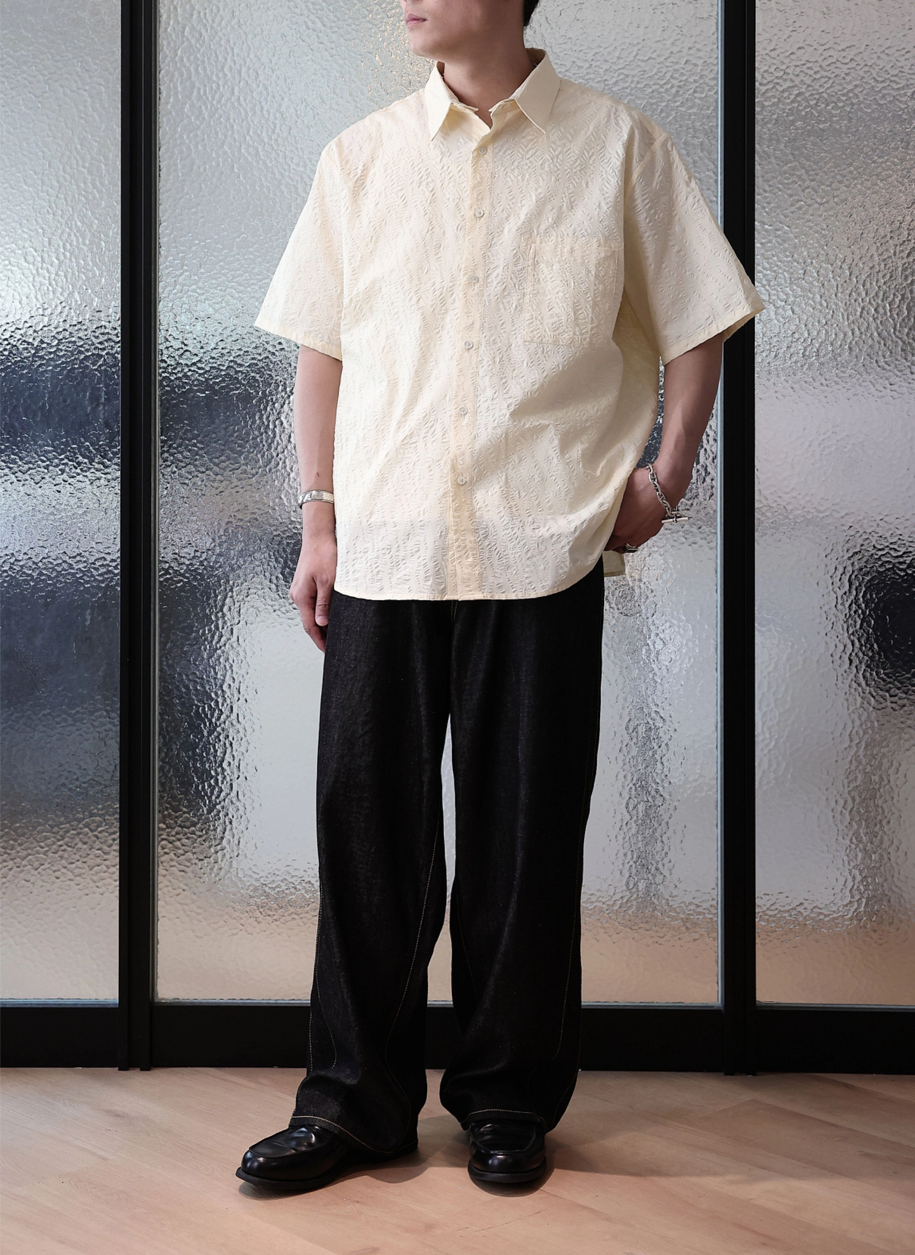 Cotton Seersucker Oversized Short Sleeves Shirt
