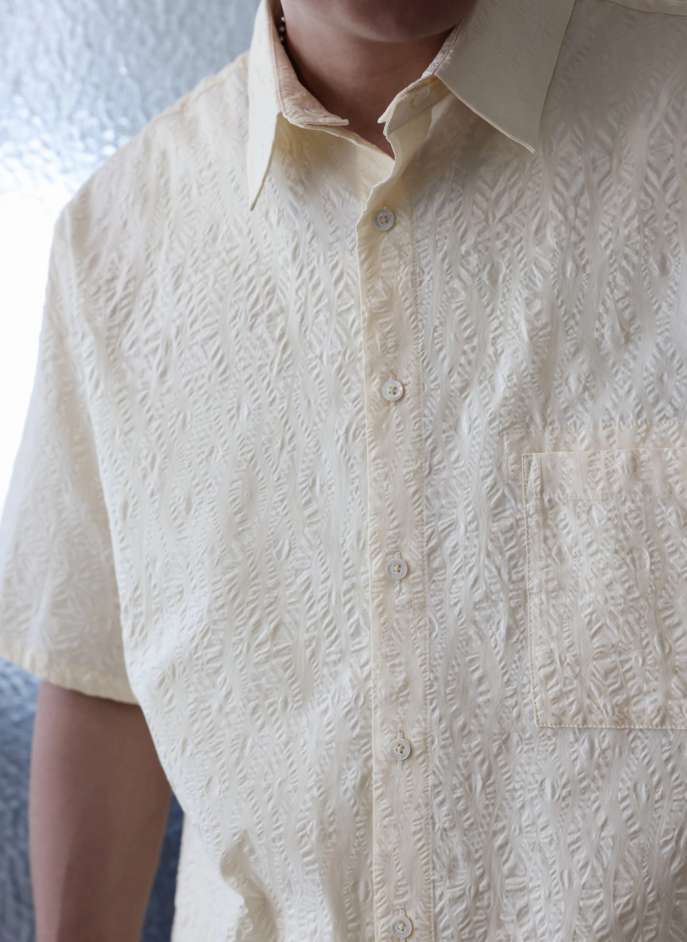 Cotton Seersucker Oversized Short Sleeves Shirt