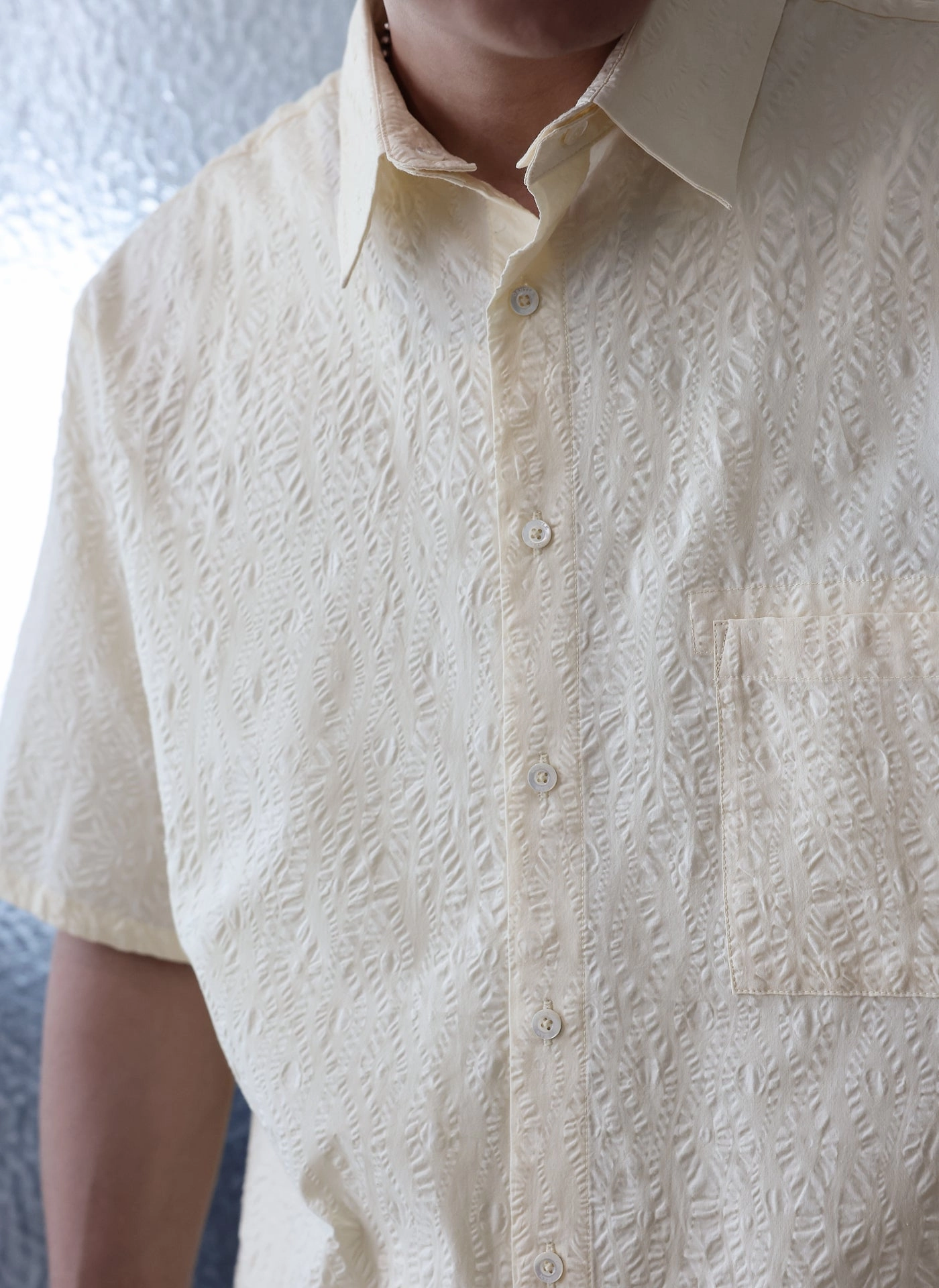 Cotton Seersucker Oversized Short Sleeves Shirt