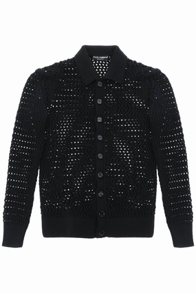 Dolce & Gabbana Mesh-Stitch Polo-Style Sweater