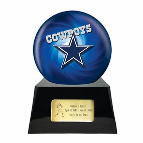 Football Cremation Urn with Optional Dallas Cowboys Ball Decor and Custom Metal Plaque