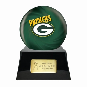 Football Cremation Urn with Optional Greenbay Packers Ball Decor and Custom Metal Plaque