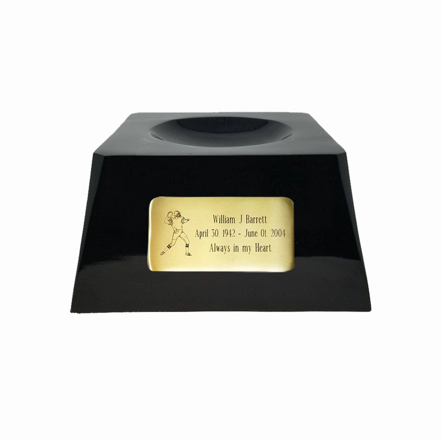 Football Cremation Urn with Optional Nebraska Cornhuskers Ball Decor and Custom Metal Plaque