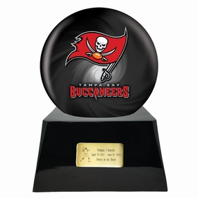 Football Cremation Urn with Optional Tampa Bay Buccaneers Ball Decor and Custom Metal Plaque