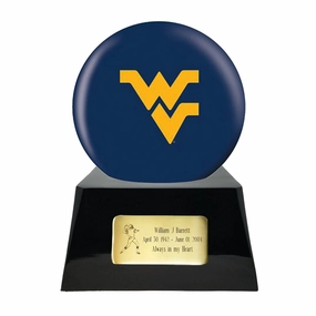 Football Cremation Urn with Optional WVU Mountaineers Ball Decor and Custom Metal Plaque