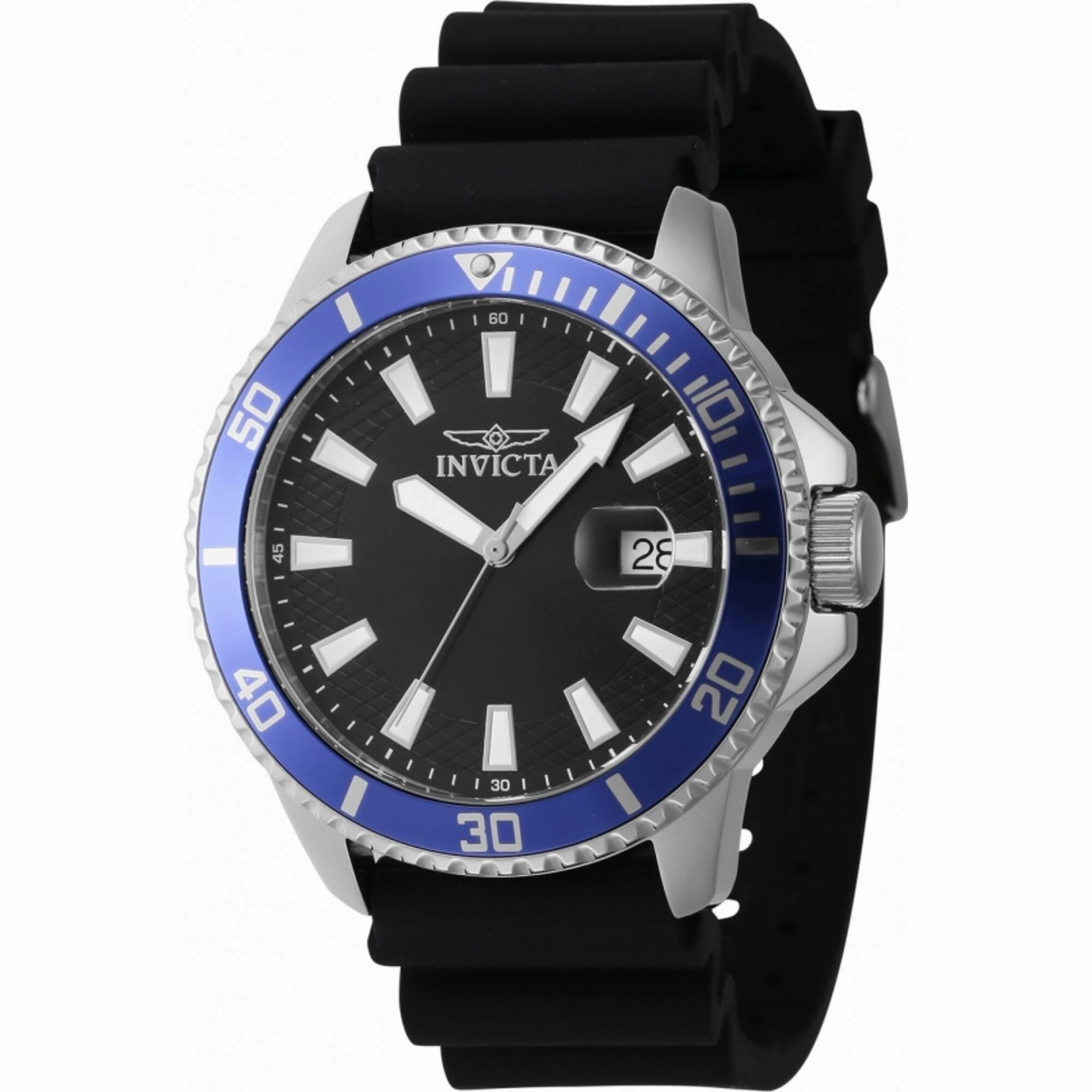 Invicta Men's Quartz Watch - Pro Diver Date Blue/Silver Tone Bezel Black Dial | 46130
