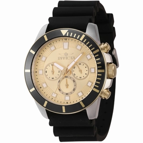 Invicta Men's Watch - Pro Diver Chronograph Black and Gold Tone Bezel Strap | 46084