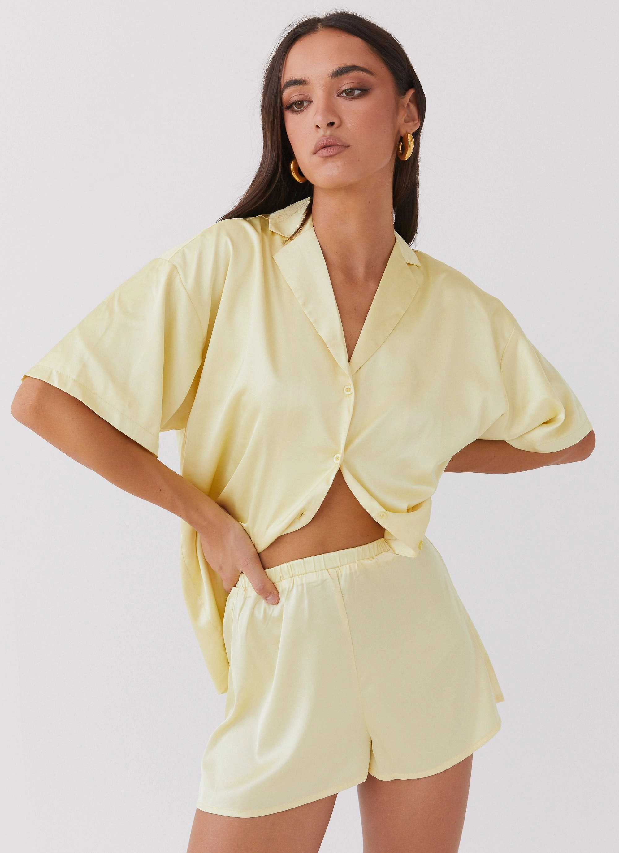 Julia Satin Oversized Shirt - Lemon