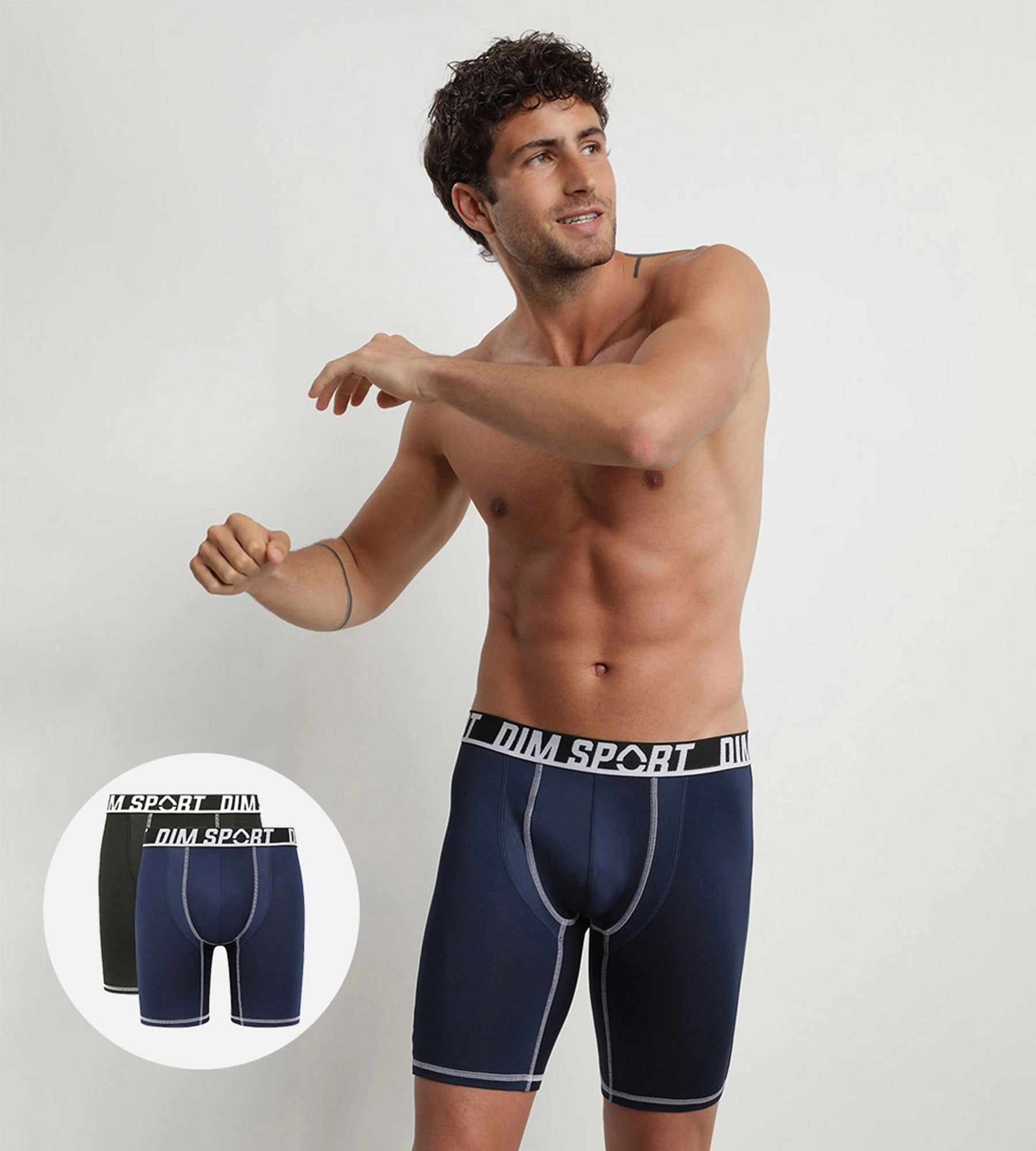 Lot de 2 boxers longs microfibre thermoregulateurs Gris Noir Dim Sport