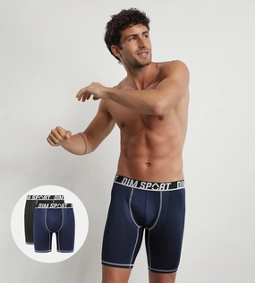 Lot de 2 boxers longs microfibre thermoregulateurs Gris Noir Dim Sport