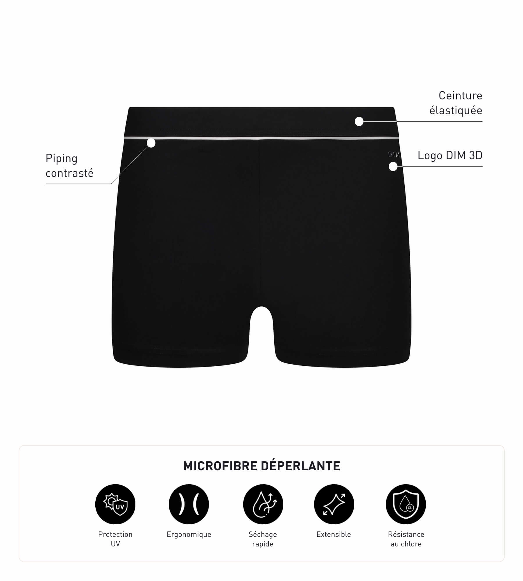 Maillot de bain homme en microfibre Noire Dim Move
