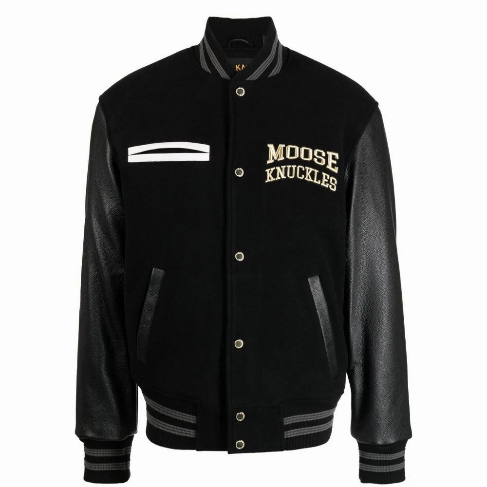 Men's Black Gold Moose Varsity Bomber Jacket