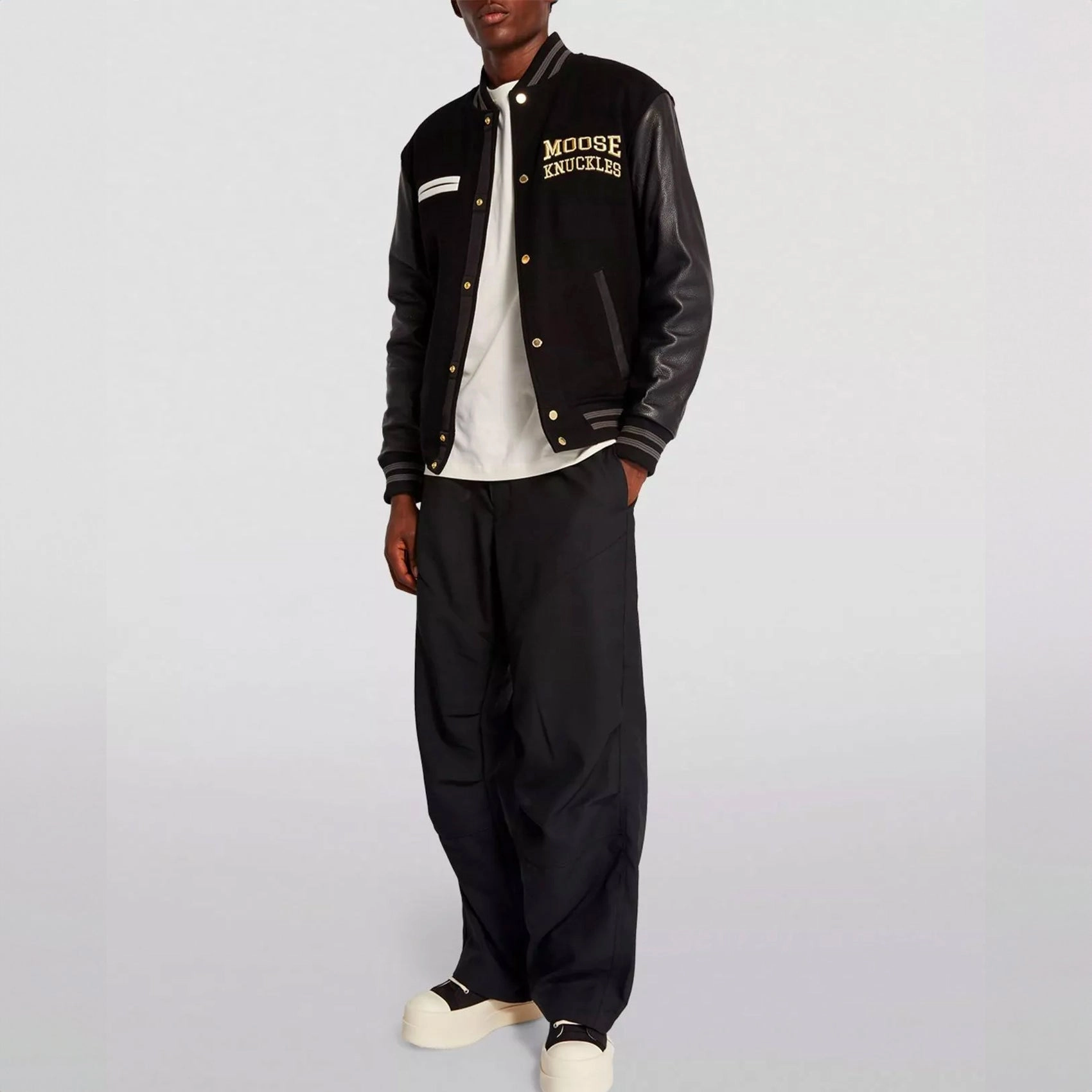 Men's Black Gold Moose Varsity Bomber Jacket