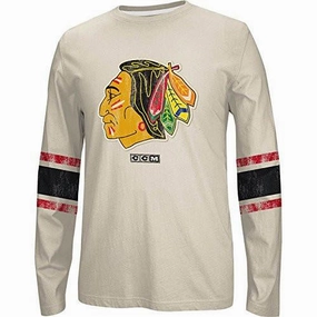 Men's Chicago Blackhawks Long Sleeve Retro Logo Crew Neck Tee