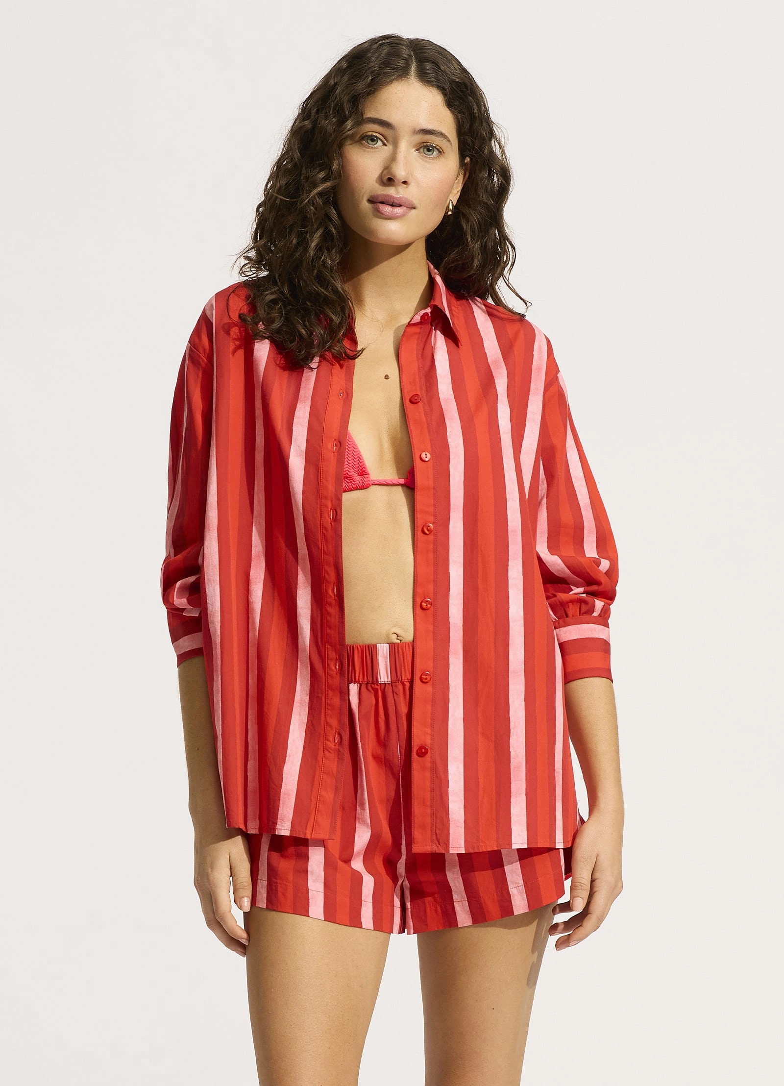 Oversized Button Up Shirt - Flame