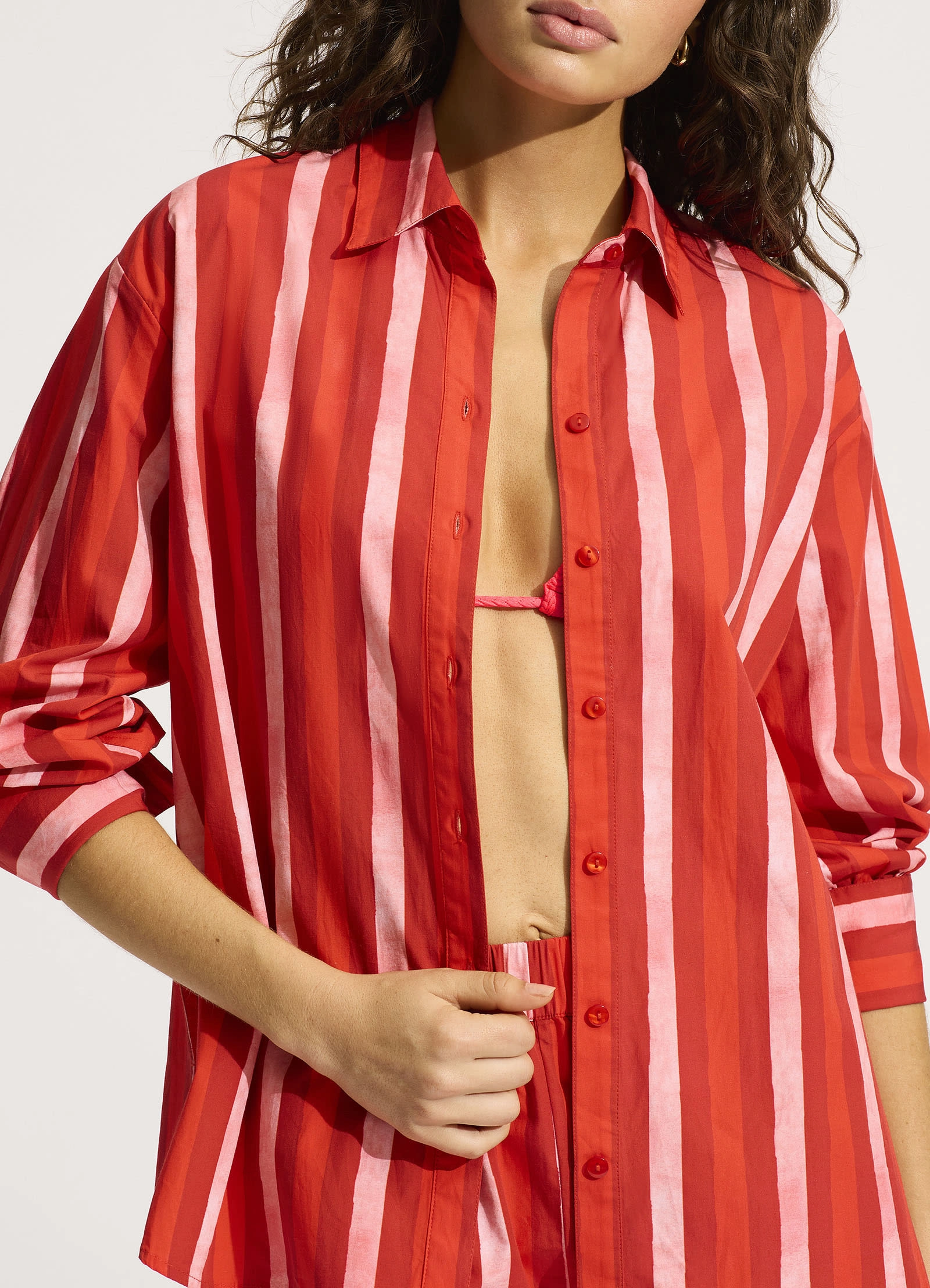 Oversized Button Up Shirt - Flame