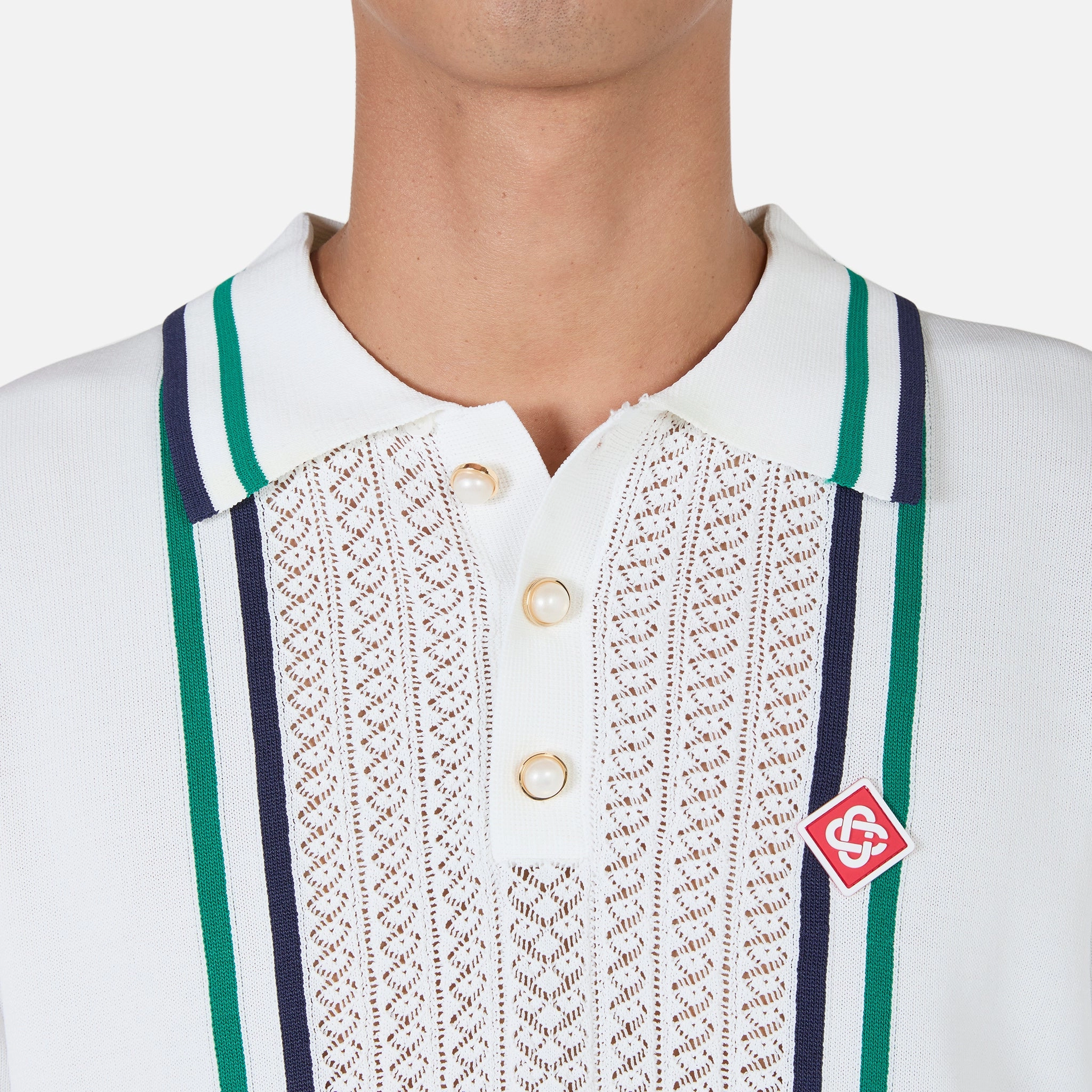 Pointelle Tennis Polo White