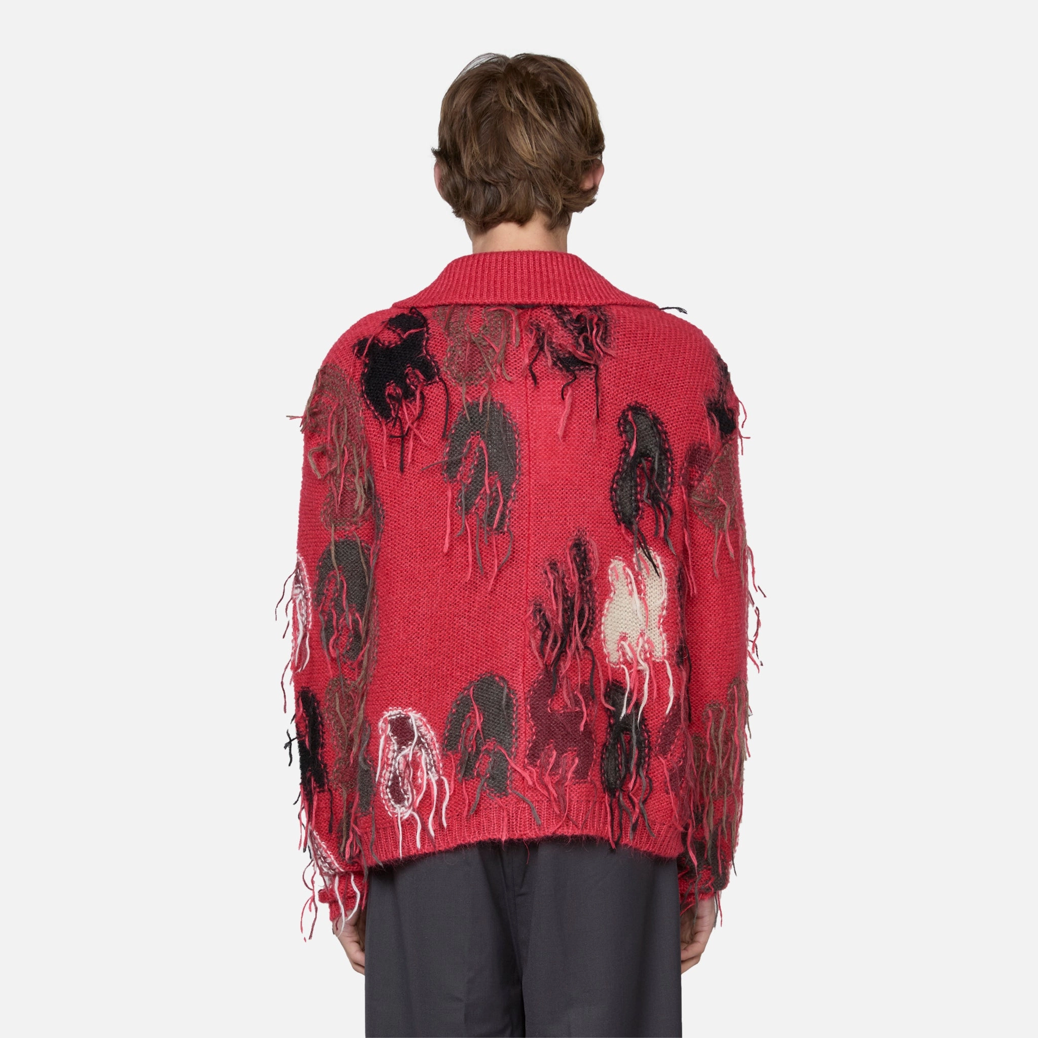 Rainbow Intarsia Zip-Up Cardigan Red