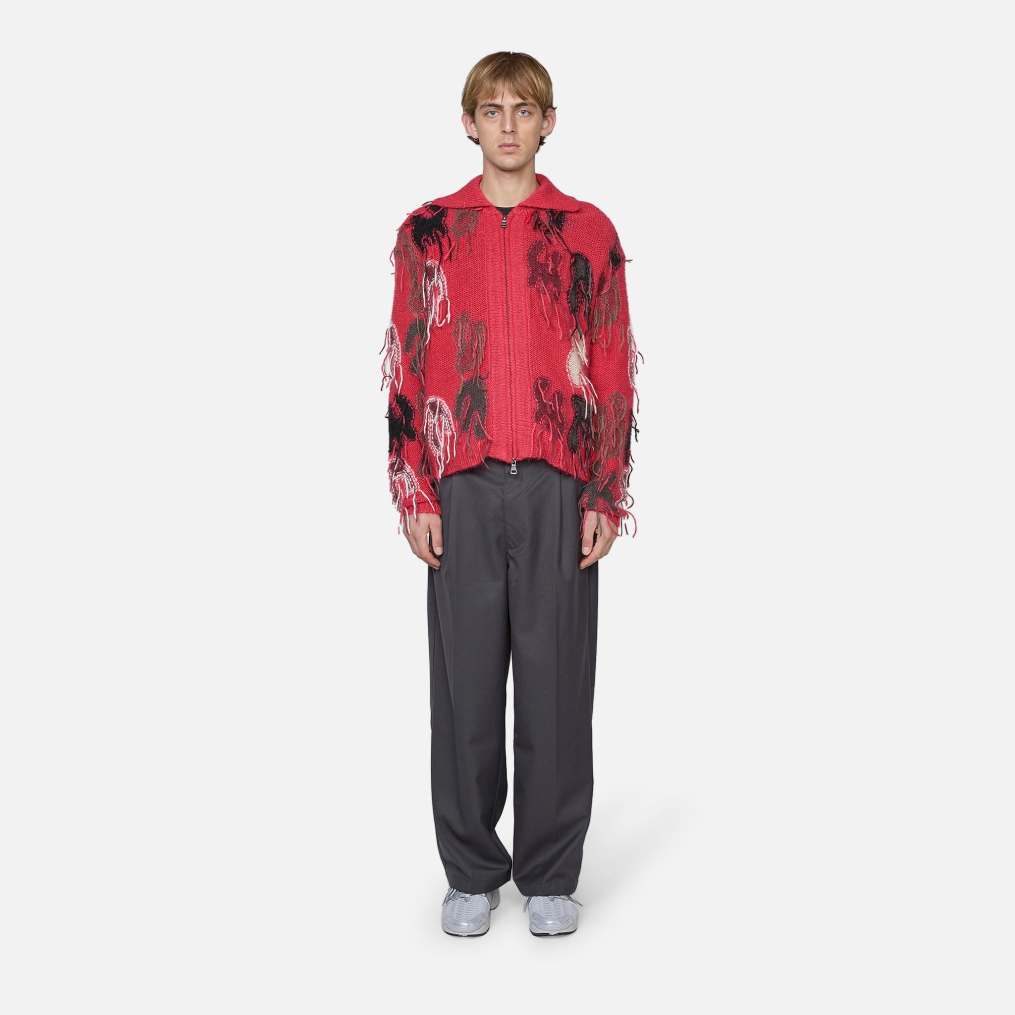 Rainbow Intarsia Zip-Up Cardigan Red