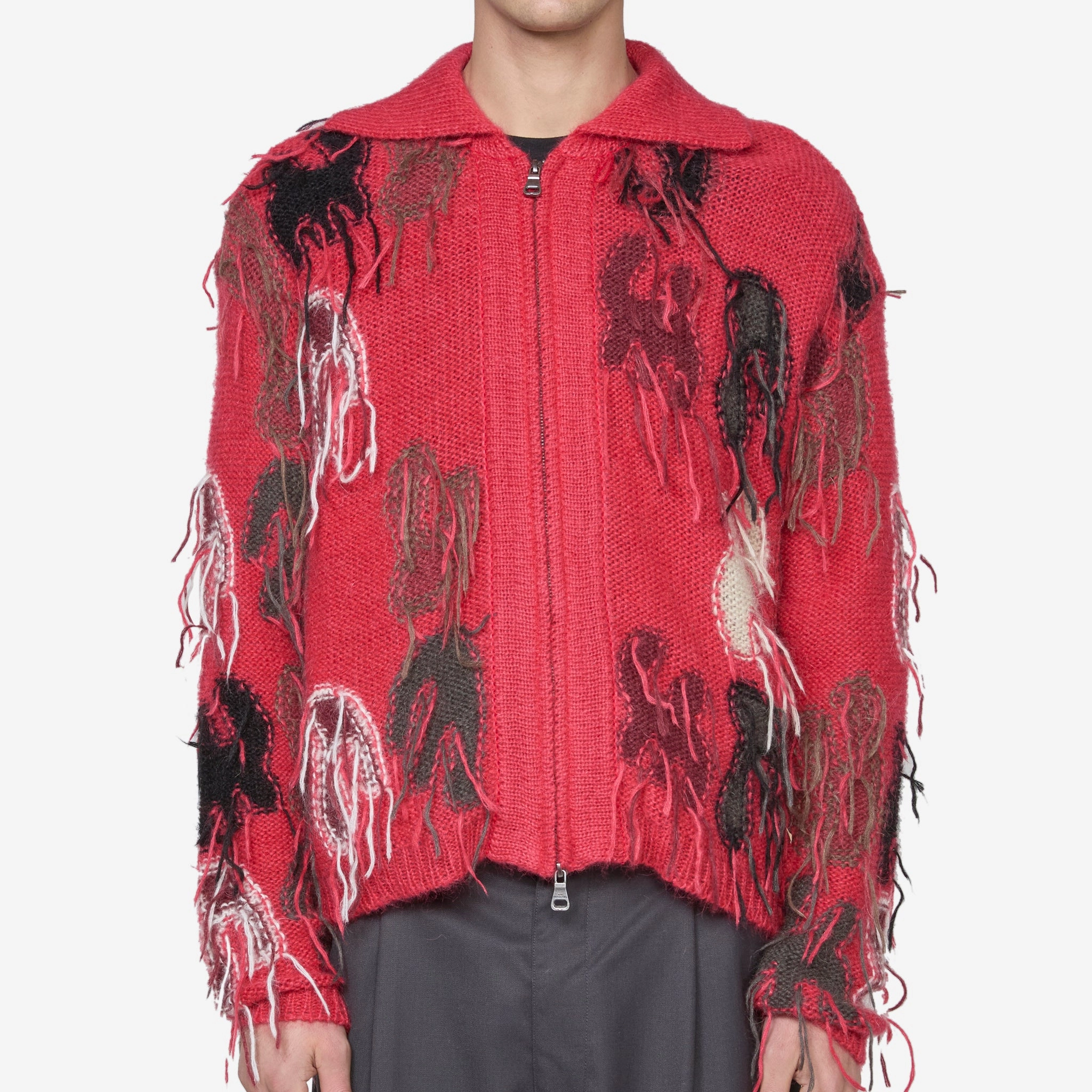 Rainbow Intarsia Zip-Up Cardigan Red
