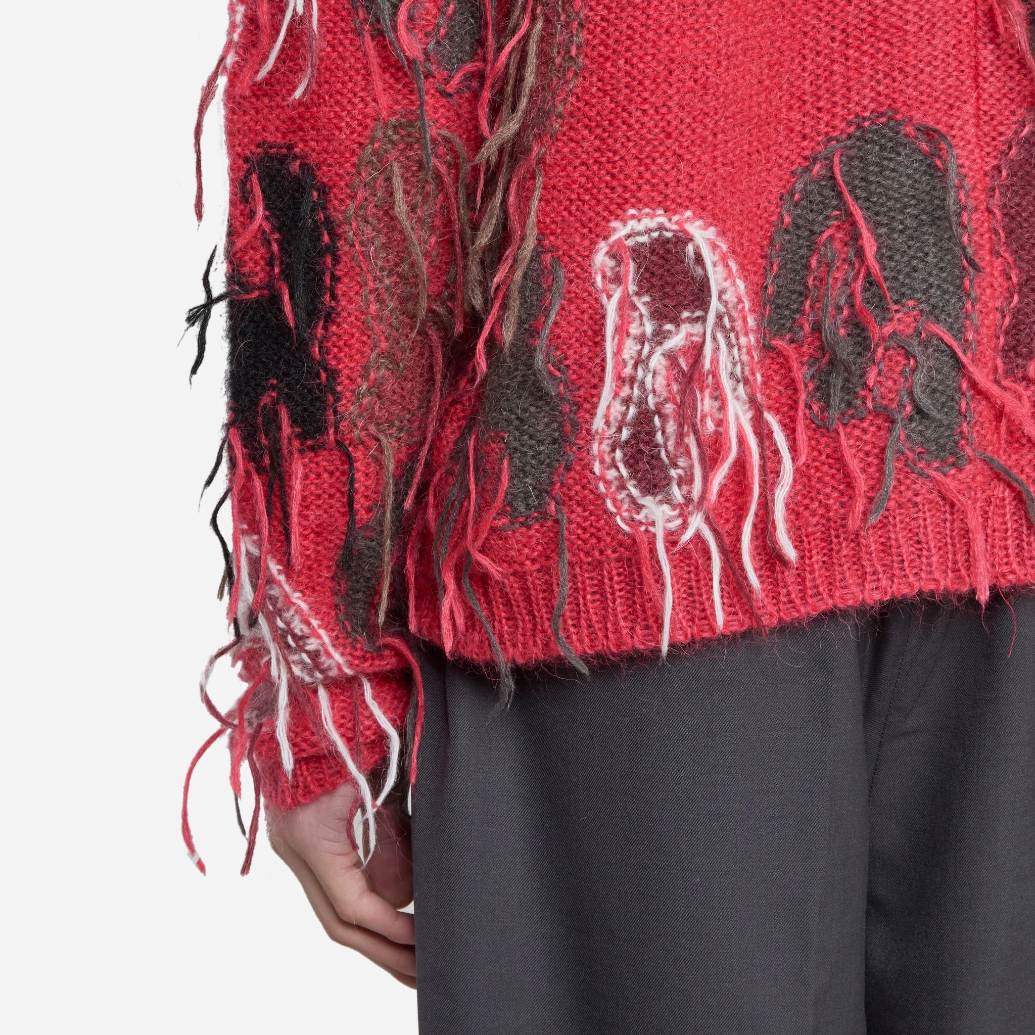 Rainbow Intarsia Zip-Up Cardigan Red