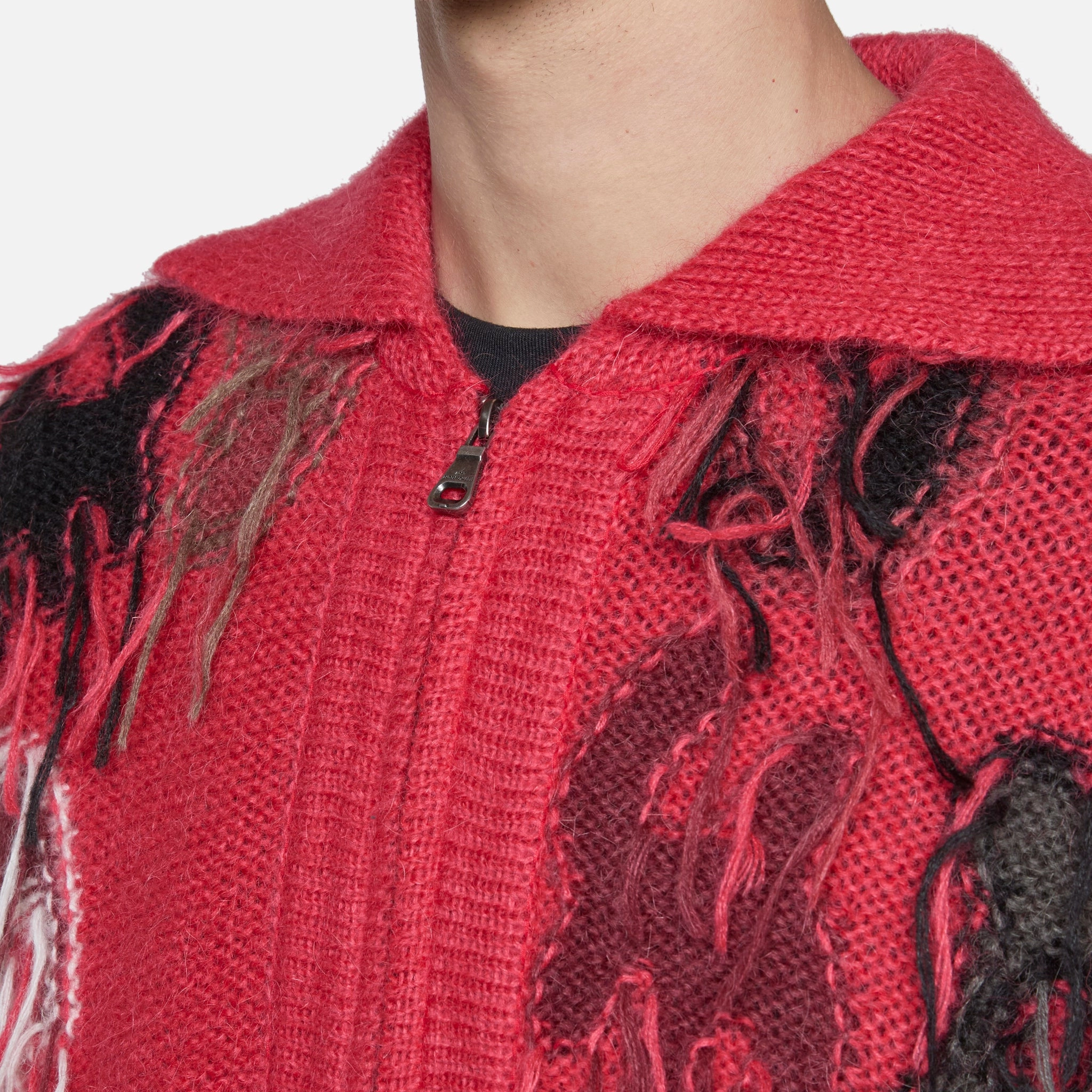 Rainbow Intarsia Zip-Up Cardigan Red