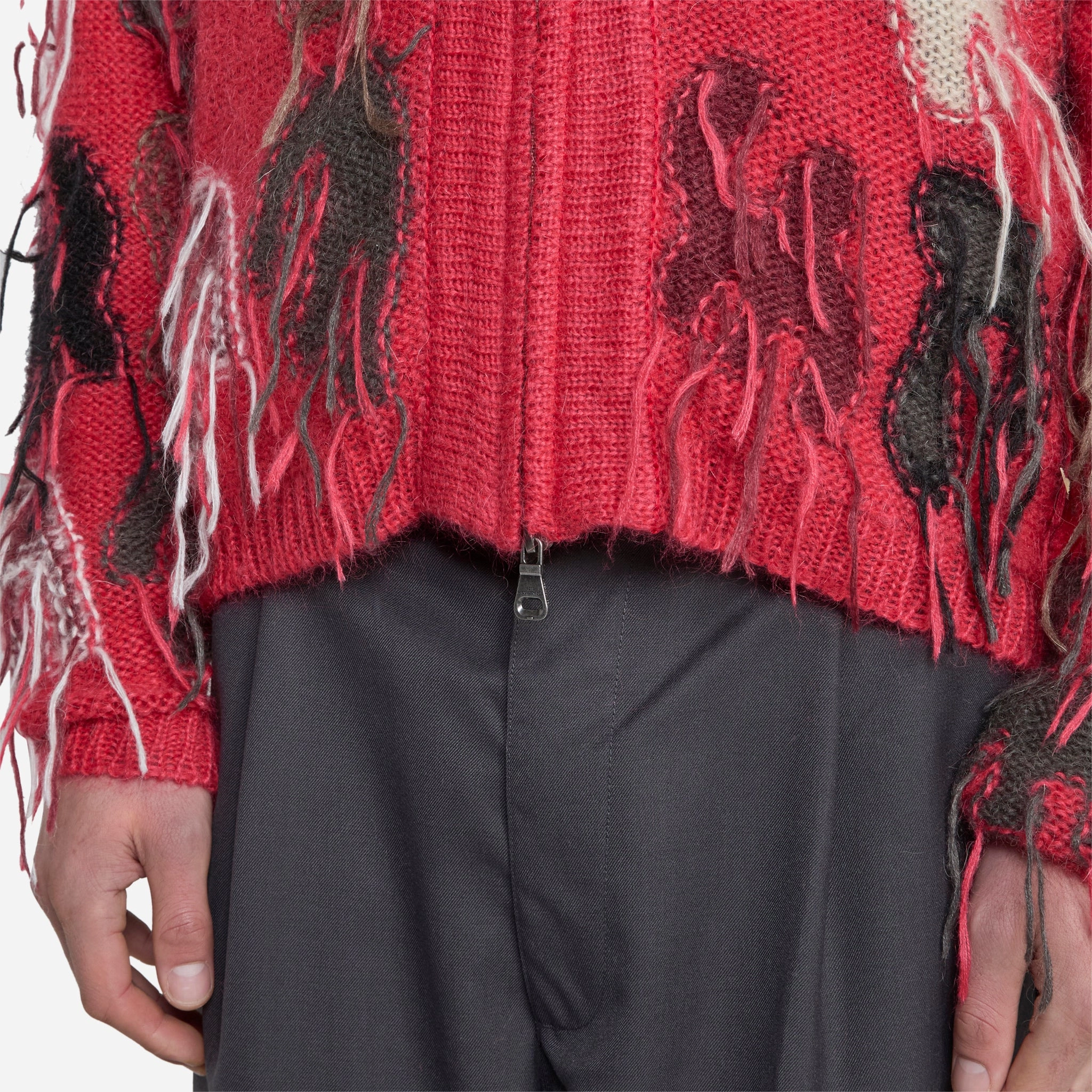 Rainbow Intarsia Zip-Up Cardigan Red