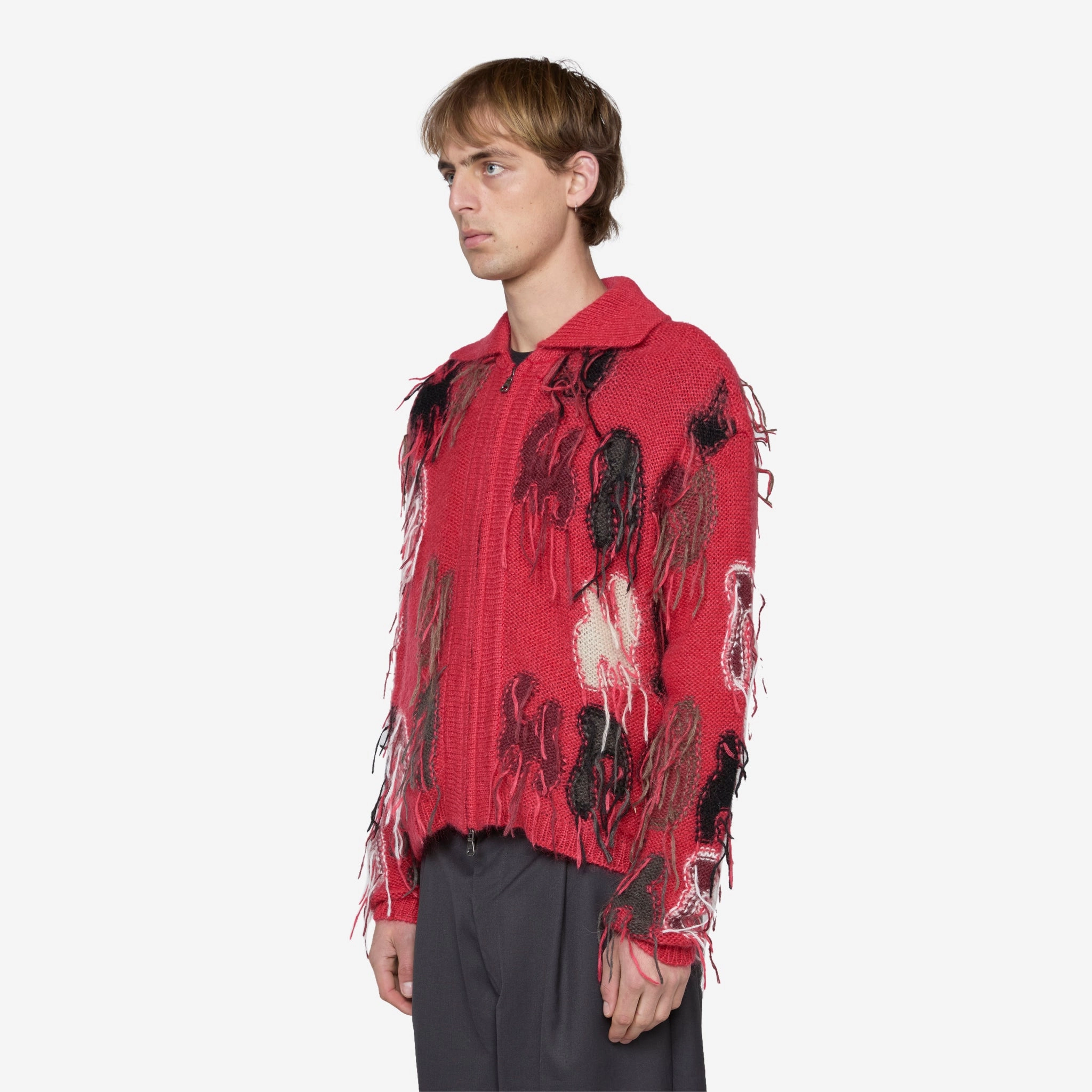 Rainbow Intarsia Zip-Up Cardigan Red
