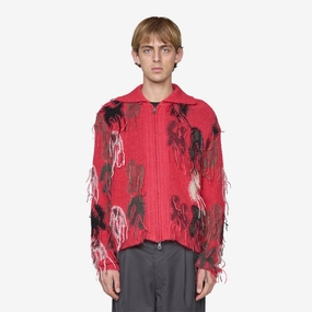 Rainbow Intarsia Zip-Up Cardigan Red