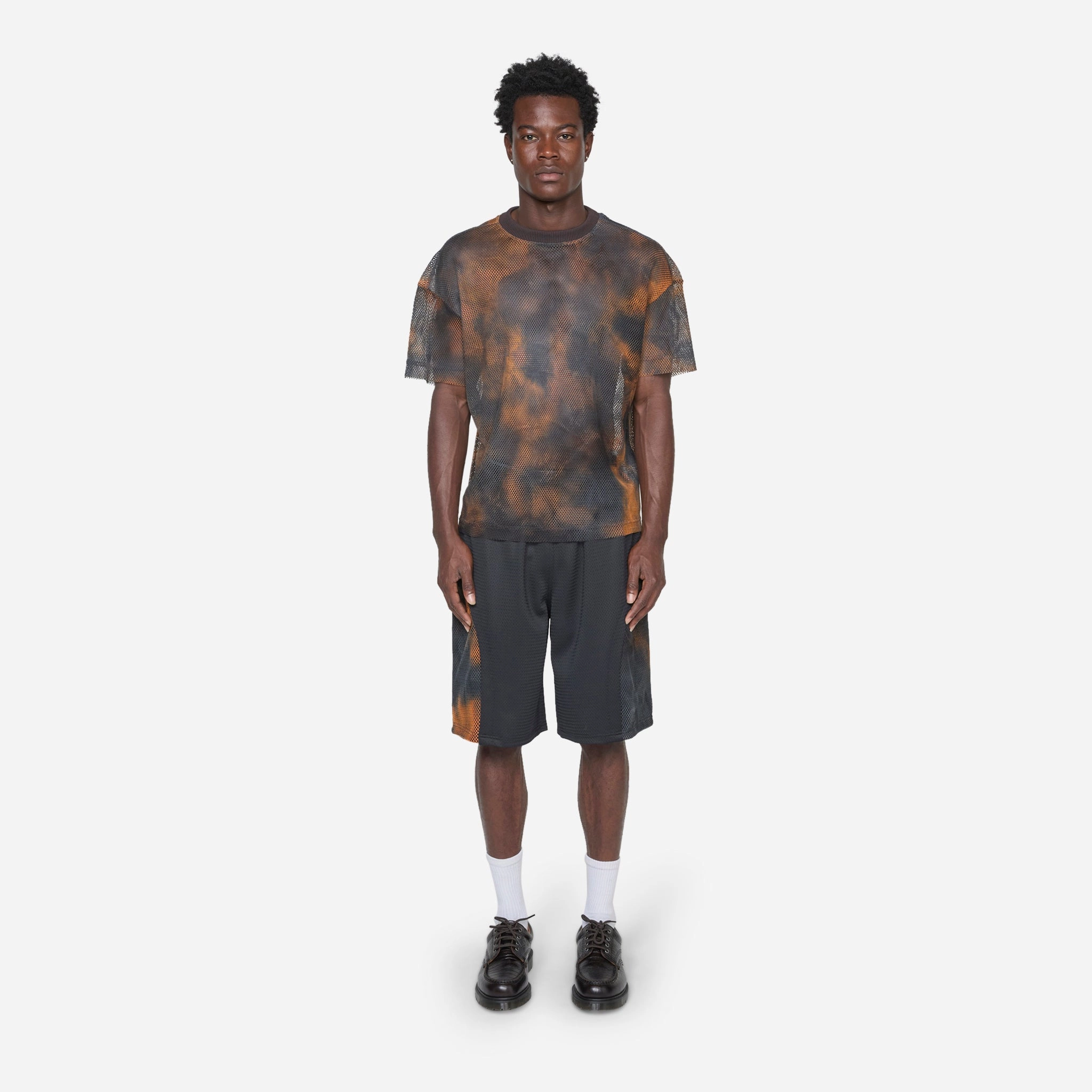 Tie Dye Mesh T-Shirt Black | Orange