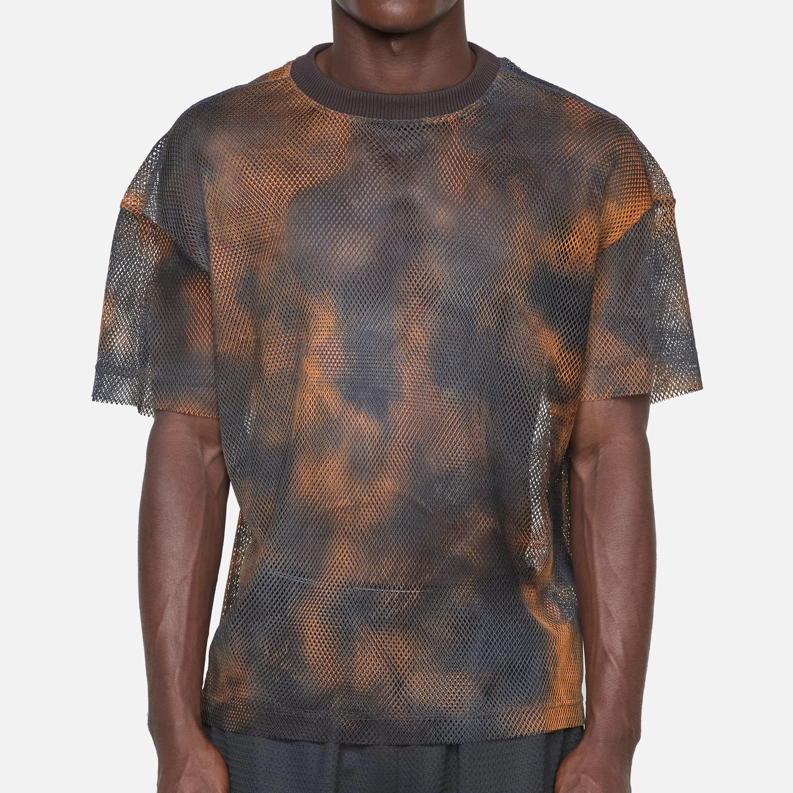 Tie Dye Mesh T-Shirt Black | Orange