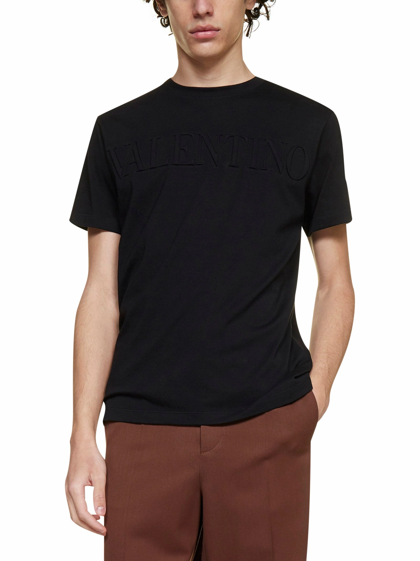 Valentino Logo Embossed Crewneck T-Shirt