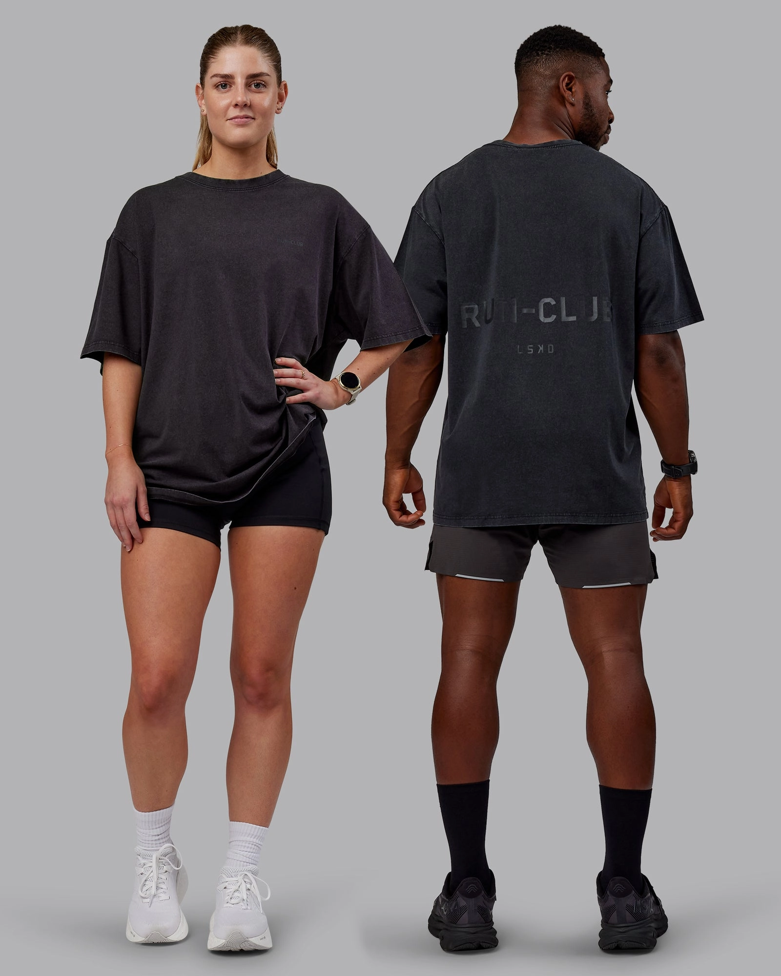 Washed RUN CLUB FLXCotton Tee Oversize - Black-Black